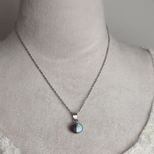 925 Sterling Silver Inlay Pendant Necklace Blue Brown Celestial Southwestern 17”